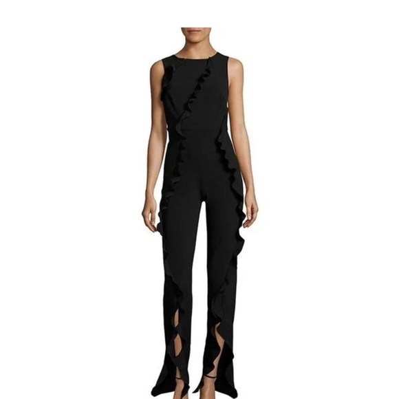 SALONI Pants - SALONI Black Ruffle Detail Jumpsuit